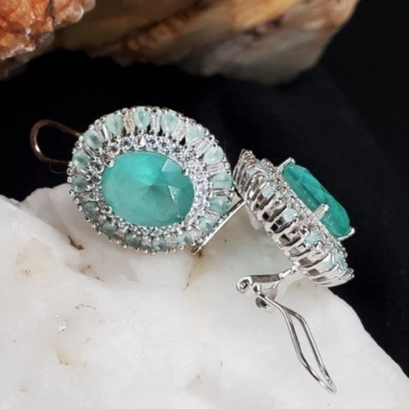 Sterling Silver 925 Earrings Natural Chalcedony Gem Designer Silversmith - Picture 7 of 11